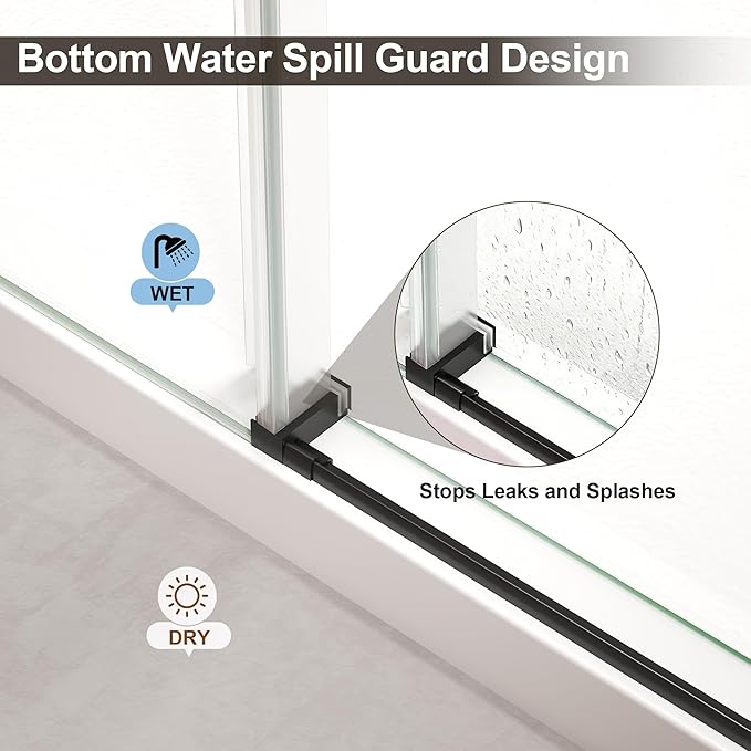Frameless Shower Door,Single Sliding Glass Shower Door with Nano Coating & Safety Film, Adjustable 55"-60" W x 72" H, Matte Black,1/4" (6mm) SGCC Tempered Glass