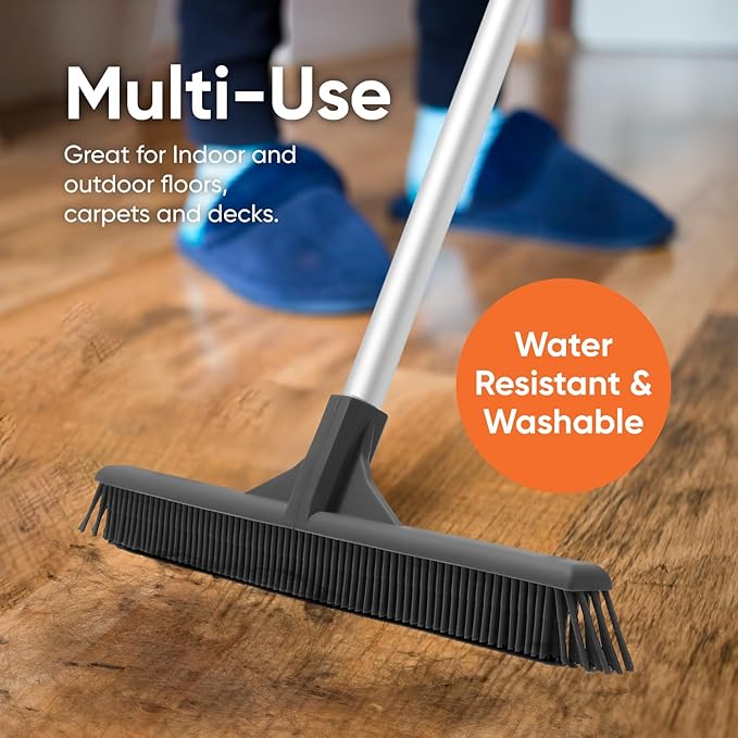 Superio 16” Pet Hair Remover Silicone Broom - Carpet Rake for Fur Removal - Rug Rake to Fluff Carpet – for Dust on Hardwood Floor & Tile – Rinse to Clean
