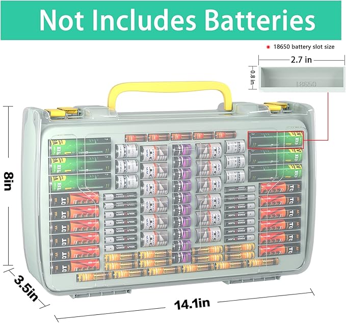 ALCYON Battery Organizer Case with Tester-Double-Sided Design for 269+ AA/AAA/C/D/9V Batteries, Portable Storage Solution for Home, Office, Workshop (Grey, Case Only)
