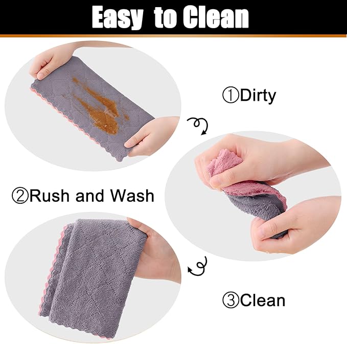Mordimy 24 Pack Kitchen Cloths Dish Towels (10" x 10", Grey & Pink), Super Soft and Absorbent Dish Cloths, Coral Velvet Microfiber Cleaning Cloth, Nonstick Oil Fast Dry Dishcloths