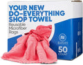 Microfiber Wholesale Shop Towels MWipes Reusable Red Shop Rags | 50 Rags in a Box (400 Count) | Super Absorbent, Machine Washable Hundreds of Times | Automotive, Paint, Industrial, Detailing