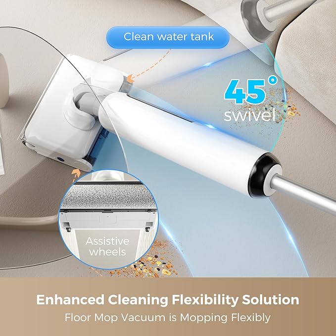 Wet Dry Vacuum Cleaner, 17000Pa Cordless Vacuum Mop Combo for Hard Floors, 180° Lay-Flat Design with Edge Cleaning, Self-Cleaning Floor Washer, Up to 45 Min Runtime, LED Display & Voice Prompts