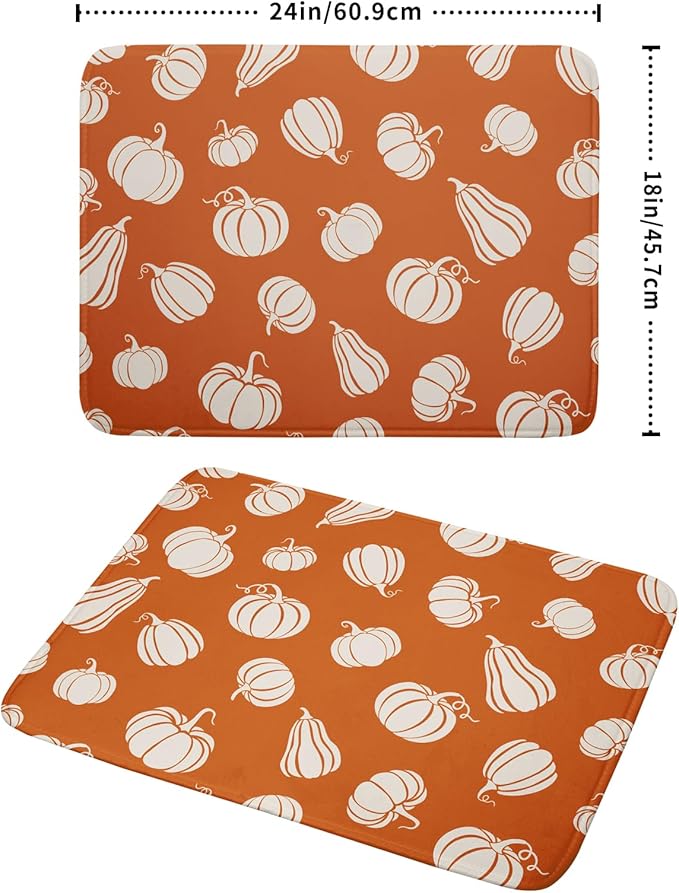 Fall Dish Drying Mat for Kitchen Counter Autumn White Pumpkins Festival Microfiber Absorbent Dish Draining Reusable Washable Foldable Extra Large 18"x24"