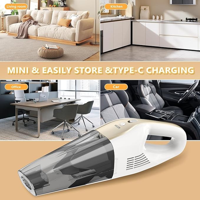 Handheld Vacuum Cordless, 16000Pa 160W Handheld Car Cordless Vacuum Cleaner with LED Screen,30Min Powerful Hand Vacuum Cordless Rechargeable Lightweight Car Vacuum Cleaner High Power