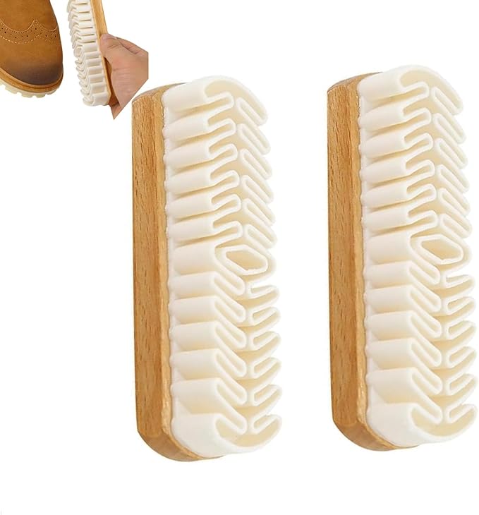Suede Shoe Brush and Eraser, 2PCS Soft Rubber Bristle Shoe Brush, Suede Shoes Cleaner with Wooden Handle, Stain Eraser Suede Cleaning Brush for Shoes, Bags, Jacket, Purse, Sofa