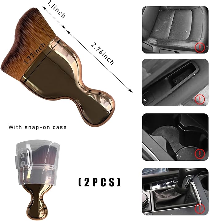 2PCS Car Interior Dust Brush, Soft Scratch Free Auto Detailing Brushes, Universal Vehicle Interior Cleaning Tool for Automotive Dashboard, Air Vents, Leather (Rose Golden)