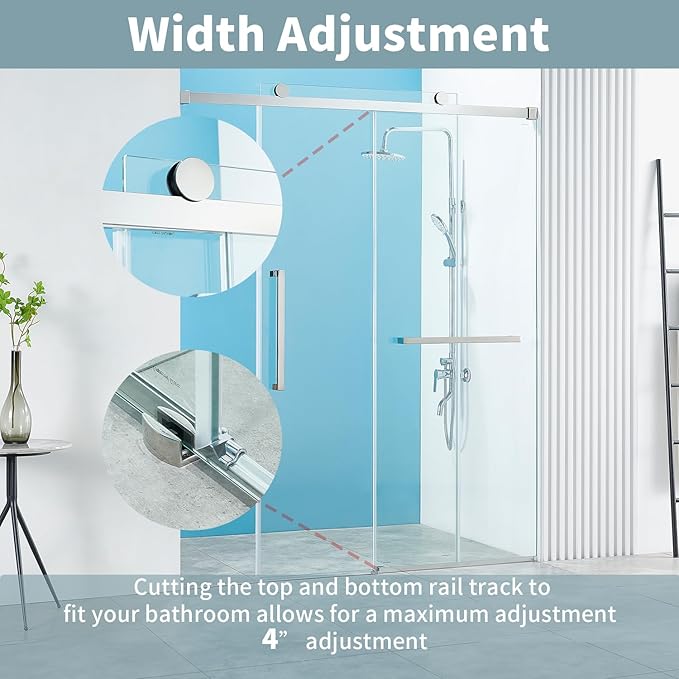 56-60" W x 76" H Frameless Single Sliding Shower Door, Frameless Shower Door, Shower Glass Door with 5/16" (8mm) Clear SGCC Tempered Glass, Stainless Steel Hardware O01 (2 Roller - Chrome)