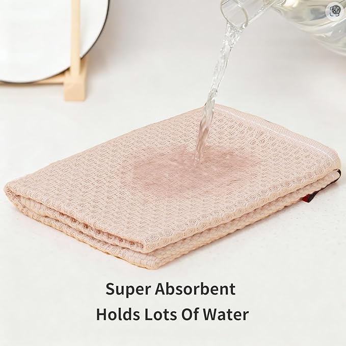 Cotton Dish Towels 6 Pack,12x12 Inch – Super Absorbent, Quick-Dry & Reusable Kitchen Cleaning Cloths, Lint-Free Washable Towels for Dishes, Glass & Household Use(Beige)