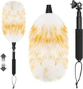 Extendable Lambswool Duster with 23-47 inch Rotatable Aluminium Alloy Pole, Natural Fluffy Reusable Wool Duster for Cleaning High Ceilings, Pendant Lamps, Blinds, Furniture and Roof