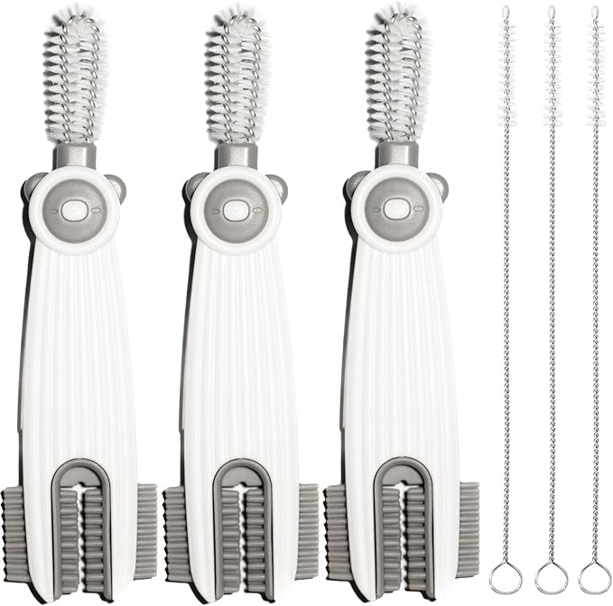 3 in 1 Cup Lid Gap Cleaning Brush Set with 3 Straw Cleaner Brush, Multifunctional Cup Cover Cleaning Brush, Small Cleaning Brushes for Nipple, Water Bottle Lid, Home Kitchen Cleaning Tools, Pack of 3