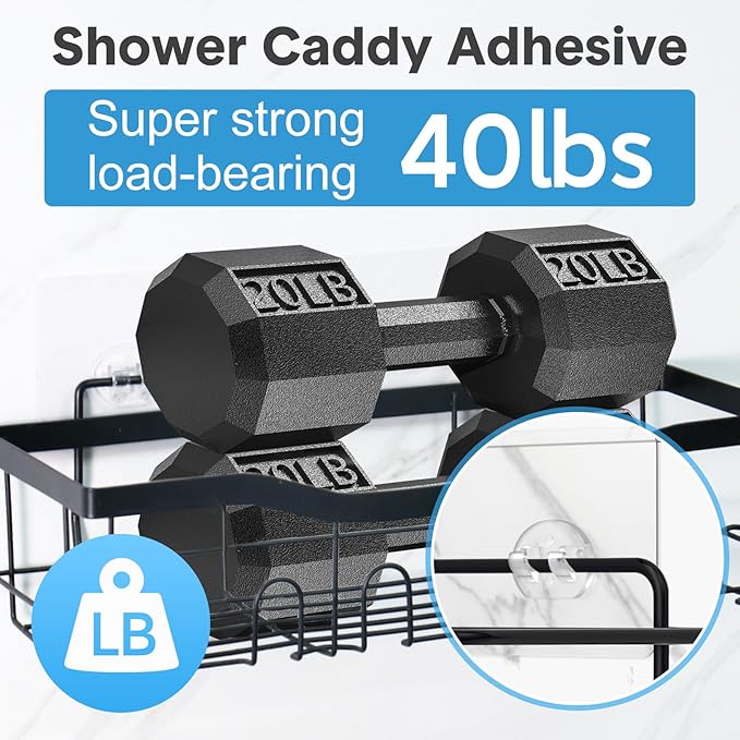 Lsnisni 20 Pack Shower Caddy Adhesive Replacement, Strong Adhesive Hooks for Shower Caddy, Waterproof Shower Adhesive Strips, No Drilling,for Bathroom Storage Shelves and Kitchen Racks