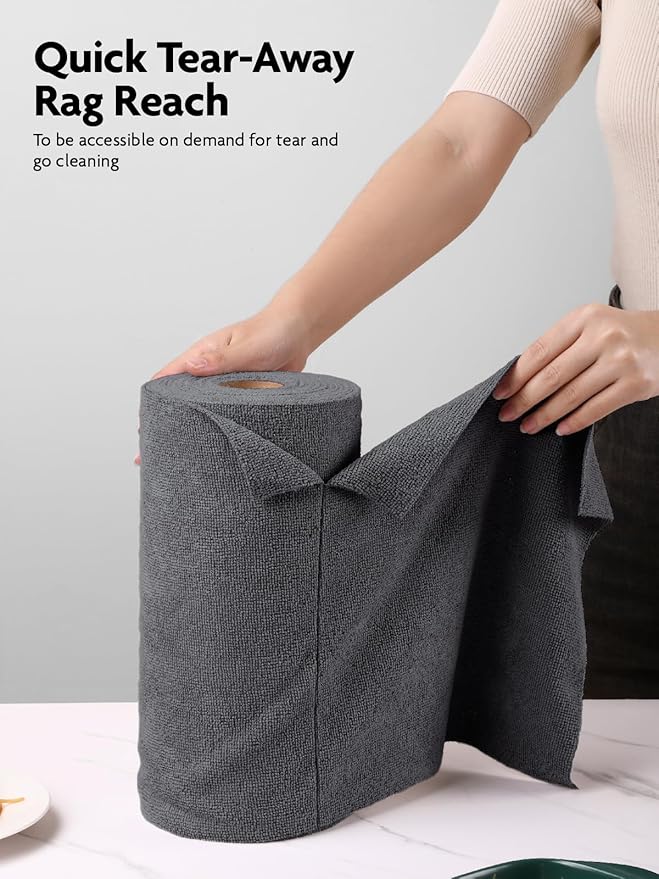 Fantasticlean Microfiber Cleaning Cloth Roll -40 Pack, Tear Away Microfiber Towels, 12" x 12", Reusable, Washable, Scratch Free, Ultra Absorbent for All-Around Cleaning Supplies (DimGrey)