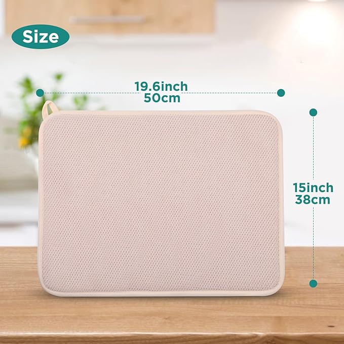 Microfiber Dish Drying Mat, Super Absorbent Kitchen Dish Drying Pad for Easter Day, Reversible Gift Mats for Countertop, 12 * 16 inch Beige