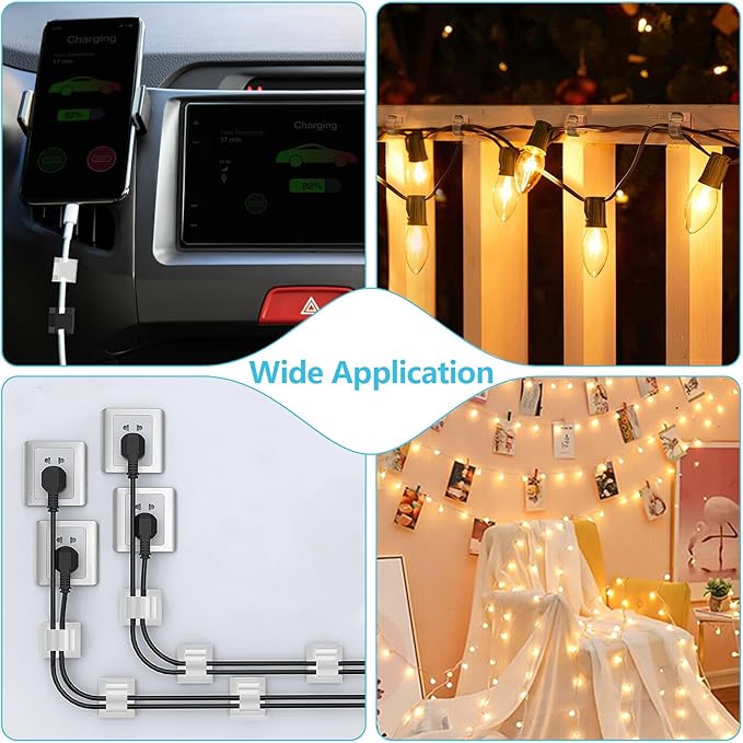 100PCS Cable Clips, Adhesive Wire Clips Organizer Cord Clips Management, Cable Staples Outdoor Strong for Wall, Desk, Christmas Lights, String Lights, TV PC Ethernet Cable, Clear Small