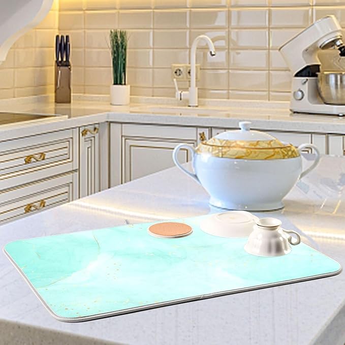 Turquoise Marble Dish Drying Mat for Kitchen Countertop 16x18 Aqua Tie Dye Small Drying Mat Reusable Quick Dry Dish Sink Mats Easy Clean Decorative Essentials