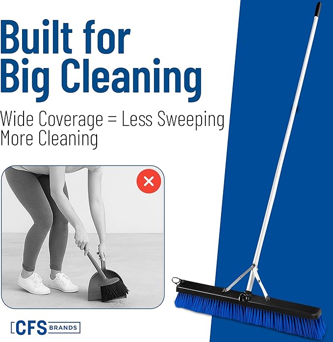 SPARTA 3621961814 Sweep Complete Aluminum Handle Floor Sweep with Squeegee, Plastic Bristles, 18" Length, 3" Bristle Trim, Blue