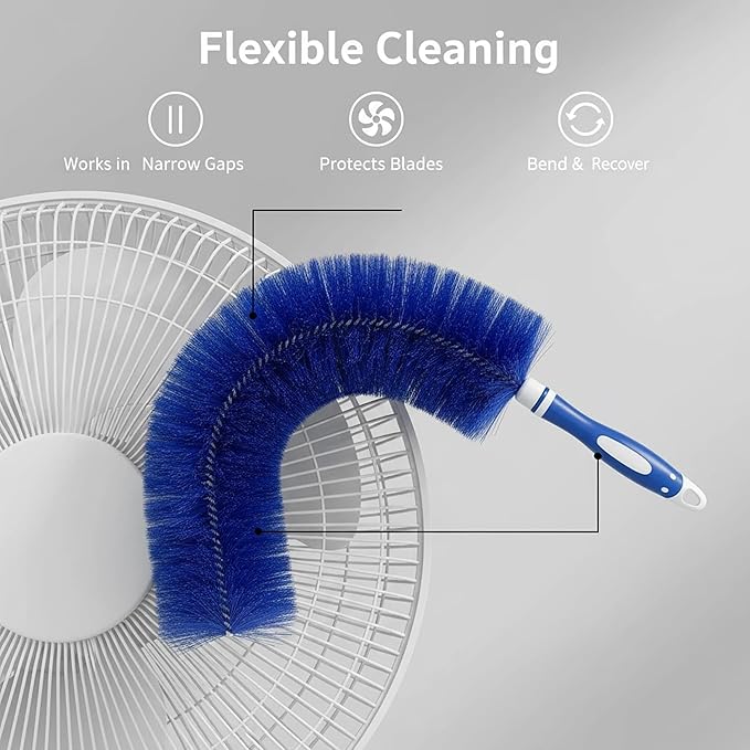 Bendable Fan Cleaning Brush – Soft Bristle Fan Cleaner for Standing Fans, Air Vents, Curtains & Blinds – Reusable, Washable Dusting Tool