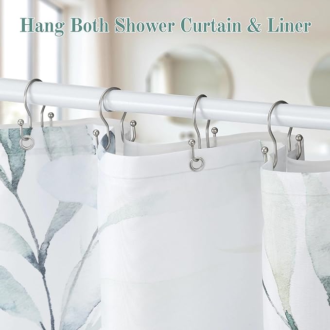 Goowin Shower Curtain Hooks, 12 Pcs Shower Curtain Rings, Stainless Steel Shower Curtain Hangers, Metal Shower Curtain Hooks Rings Rust Proof, Minimalist Shower Hooks for Shower Curtain, Matte Nickel