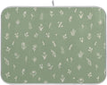 Sage Green Dish Drying Mat Quick Absorbent 16x18 Doodled Botany Flowers Leaves Herbs Plants Kitchen Drying Mat for Countertop Sink Reusable Dishes Mats Kitchen Essentials