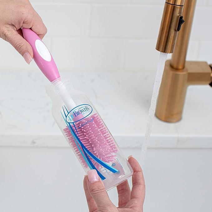 Dr. Brown's Soft Touch No Scratch Baby Bottle Cleaning Brush Nipple Cleaner with Stand and Storage Clip,BPA Free,Pink,(Pack of 12)