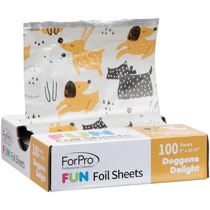 ForPro Professional Collection FUN Doggone Delight 5" Foil Sheets, Aluminum, Pop-Up Foil Dispenser, Hair Foils for Color Application & Highlighting Services, Food Safe, 5” W x 10.75” L, 100-Count