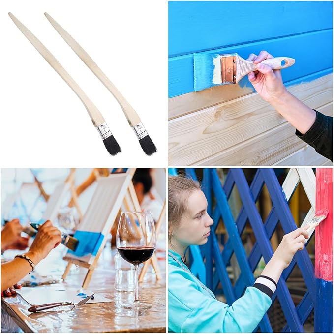 uxcell 2pcs Bent Radiator Paint Brush 1" Width Curved Wall Paint Soft Bristle Brushes with Long Wood Handle for Painting DIY Wall Treatment