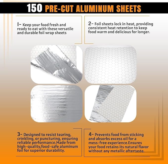 150 sheets Insulation Sandwich Wrapping Paper Aluminum Foil Sheets - 10 3/4" x14" - Aluminum Foil Sandwich Wrap Sheets For Sandwich Wraps, Burritos and BBQ