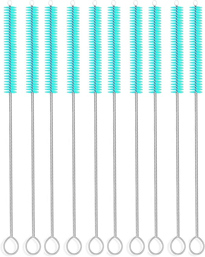 Long Straw Brush, Nylon Pipe Tube Cleaner 10-ihch X 2/5-inch Set of 10 (Green)