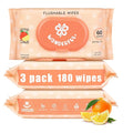 WONDERFUL Flushable Butt Wipes, Lemon Citrus 100% Plant-Based Wet Wipes for Adults & Kids; Sewer, Septic Safe; Gentle on Sensitive Skin, Wipes Flushable Pack for Bathroom & Travel, 3-Pack (180 Counts)