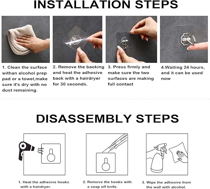 ZESLMG Adhesive Wall Hooks for Hanging, 16 Pack Self Sticky Hooks Heavy Duty 22lb Clear, Removable Shower Hook No Damage for Towel Key Coat Wreath Picture Outdoor Ceiling Bathroom Kitchen, Waterproof