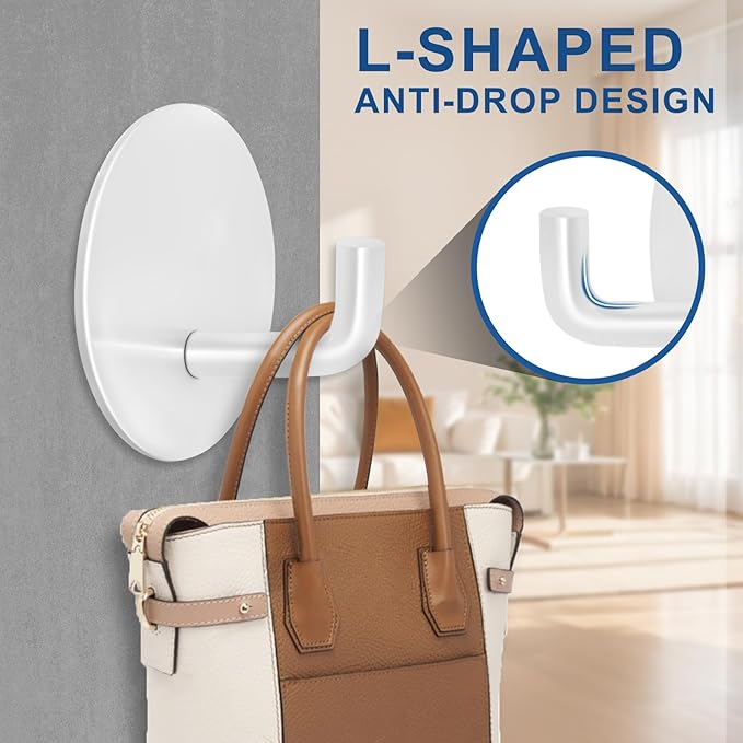 Adhesive Hooks for Bathrooms, 4 Piece Towel Hooks for Hanging Hat Robe Coat, Stick on Hooks for Kitchens, Strong Self-Adhesive No Damage Waterproof Stainless Steel Sticky Hook (White)