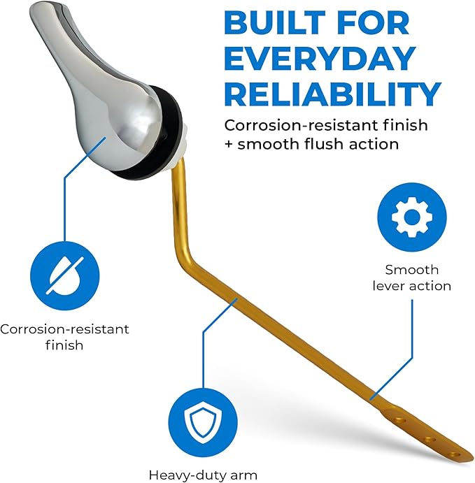 Qualihome Universal Toilet Tank Flush Lever, Chrome Finish Handle with Metal Nut, Fits Most Toilets (Side Mount)