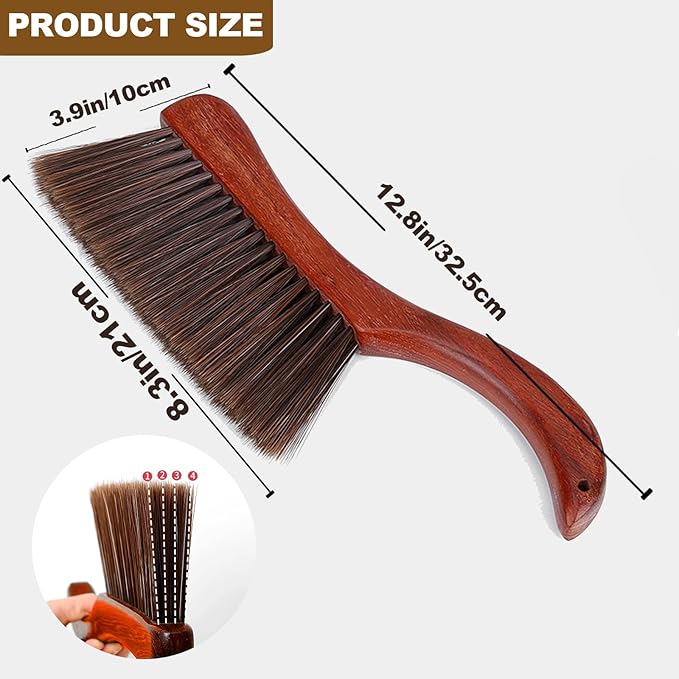 Hand Broom Soft Bristles Duster with Solid Wood Handle Quick Dusting Brush for Sofa Bed Furniture Musical Instruments (Rosewood)