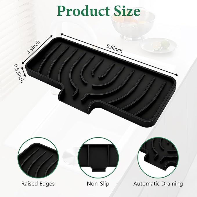 GUUKIN Sponge Holder for Kitchen Sink, Sink Caddy and Soap Tray | 10x5 inch Kitchen Sink Organizer | Compatible with Scrub Daddy, Kitchen Sink Accessories (Black)