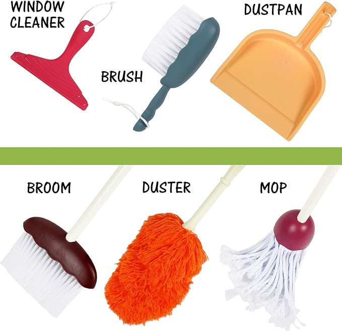 Toddler Cleaning Set for Kids, Pretend Play Cleaning Toy with Broom, Mop, Dustpan & Accessories