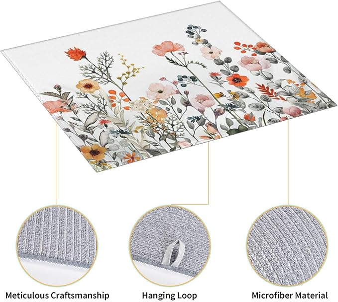 Colorful Wildflowers Dish Drying Mat 16x18 inches Microfiber Absorbent Fast Dry Mat for Kitchen Counter Coffee Bar Floral Large Drying Mat Kitchen Decor Gifts (Wildflowers, 16x18 inches)