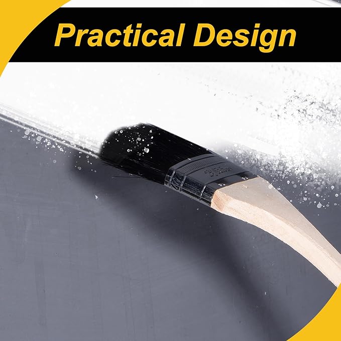 Bent Radiator Paint Brush 17" Length 3" Width Bristle with Long Wood Handle for Wall Treatment Black 4 Pcs