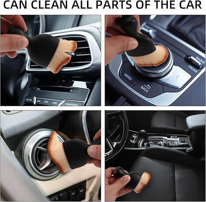 2 PCS Woobrooch Car Interior Dust Sweeping Soft Brush, Woobrooch Zabernim Car Detailing Brush,Scratch Free Curved Brushes with Case for Cleaning Engine Compartment, Dashboard, Electronics