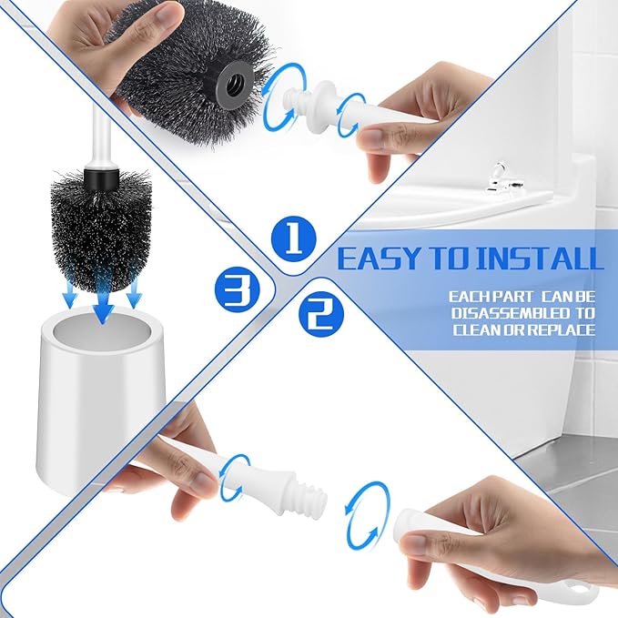 Toilet Brush and Holder Set, 3 Pack Long Handle Non-Slip Grip Toilet Bowl Brush, Hard Toilet Brush, Deep Cleaning for Bathroom Toilets, Easy to Assemble White ﻿