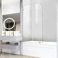 Frameless Bathtub Shower Door, 34" W X 58" H Single Fixed Bath Panel with Clamps, 1/4"(6mm) Clear Tempered Glass Bathroom Shower Screen, Bathtub Glass Panel in Brushed Gold