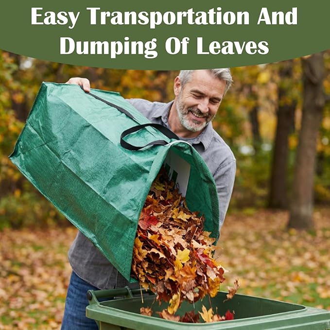 2PCS Leaf Collector, 53 Gallon Yard Waste Bags, Heavy Duty Foldable Lawn & Leaf Bags with 1 Pair Gloves, Reusable PP Large Yard Dustpan Garden Bag for Leaves Lawn Debris Trash