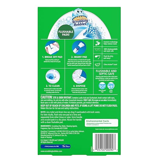 Scrubbing Bubbles Flushable Toilet Wand Refills, Fresh Brush Toilet Cleaner Refill Pads, Cleans Limescale & Fights Odors, Citrus Scent, 10 Count, Pack of 4