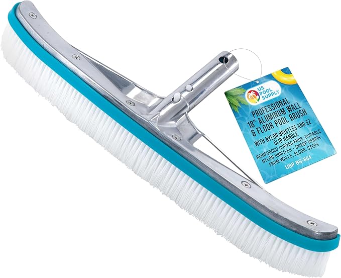U.S. Pool Supply Pool Brush Head for Inground Pools - 18" Swimming Pool Brush with Pole Handle, Bristle Scrub Brushes, Above Ground Cleaning Equipment Scrubber Cleaner Leaves Debris Floors Walls Steps