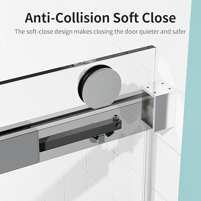 56-60" W x 76" H Frameless Soft-Close Sliding Shower Door, 3/8" (10mm) SGCC Tempered Glass, Reversible Install, Chrome Finish, Bathroom Upgrade