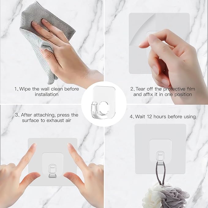 Large Adhesive Hooks, 33lb Heavy Duty Utility Hooks for Hanging, 20 Pack Damage Free Sticky Hanging, No Trace Self-Adhesive Wall for Kitchen Bathroom Office Multiple Uses
