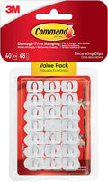 Command Decorating Clips, 40 Clips and 48 Strips, Damage-Free Hanging Light Clips with Adhesive Strips, No Tools Small Wall Clip for Hanging Lights and Cables
