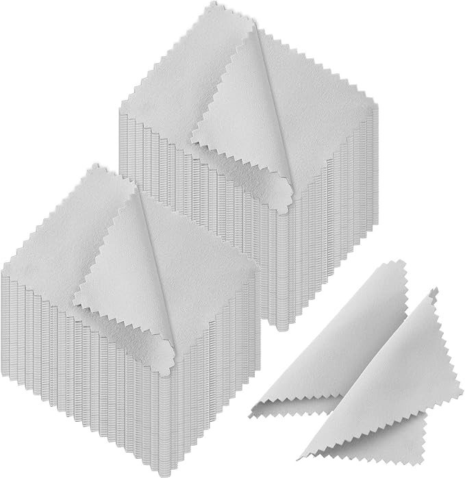 Tatuo 200 Pieces Jewelry Polishing Cloth 2.36 x 3.15 Inch Double-Sided Polishing Cloths Silver Glasses Cleaning Tools for Gold Silver and Platinum Jewelry Watch Coins Glasses