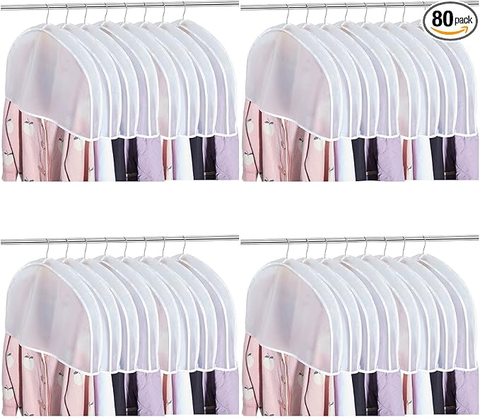 Patelai 80 Pcs 2" Gusseted Shoulder Covers for Hanging Clothes 24" x 12" Plastic Garment Dust Covers Protectors for Closet Storage Suit, Coats, Jackets, Dress Closet Storage(Translucent)