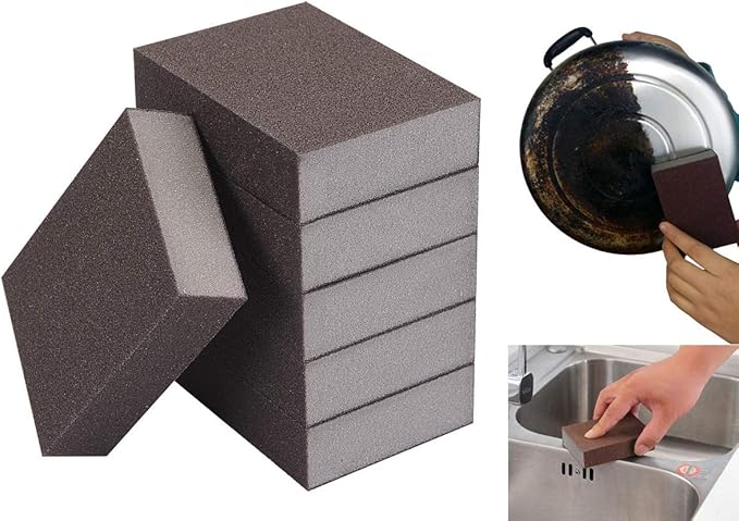 6 Pcs Heavy Duty Scrub Sponge， Magic Emery Sponge Brush,Nano Emery Sponge&Cleaning Sponge，Cleaning Brushes for Household use，Dark Brown