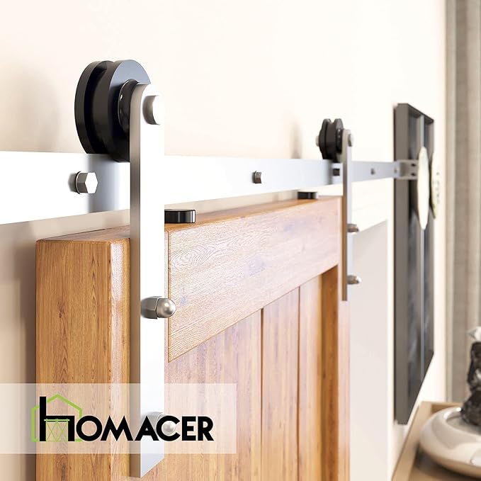 Homacer Brushed Nickel Non-Bypass Sliding Barn Door Hardware Kit, for One/Single Door, 4ft Long Flat Track, Straight Design Roller, Heavy Duty, for Interior Use Only（Doors Not Included）